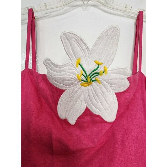 NWT Fanm Mon XS LORR LINEN LATRICE DRESS Pink Flower Embroidered Pleats Pockets - Picture 4 of 6